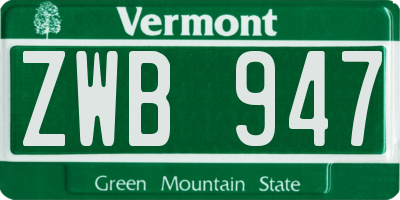 VT license plate ZWB947