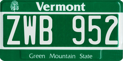 VT license plate ZWB952