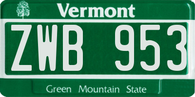 VT license plate ZWB953