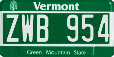 VT license plate ZWB954