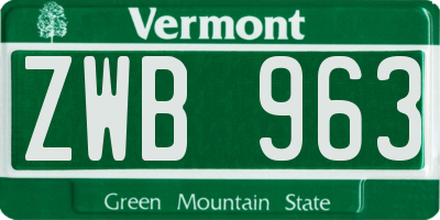 VT license plate ZWB963