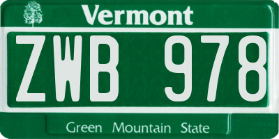 VT license plate ZWB978