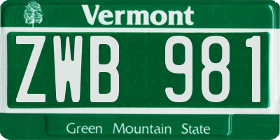 VT license plate ZWB981