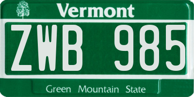 VT license plate ZWB985