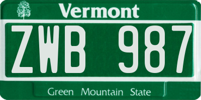 VT license plate ZWB987
