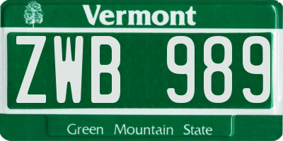 VT license plate ZWB989