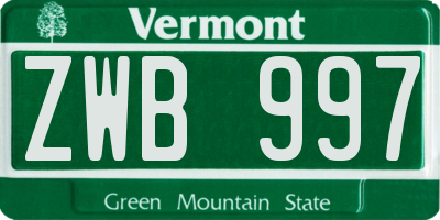 VT license plate ZWB997