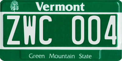 VT license plate ZWC004