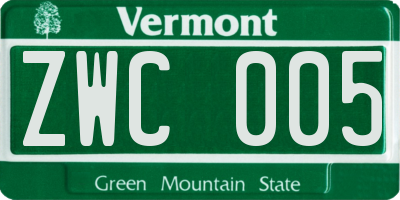 VT license plate ZWC005
