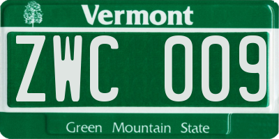 VT license plate ZWC009