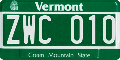 VT license plate ZWC010
