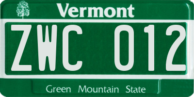 VT license plate ZWC012