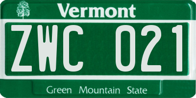 VT license plate ZWC021