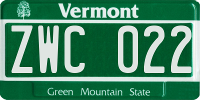VT license plate ZWC022