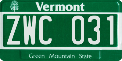 VT license plate ZWC031