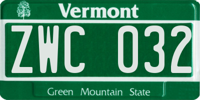 VT license plate ZWC032