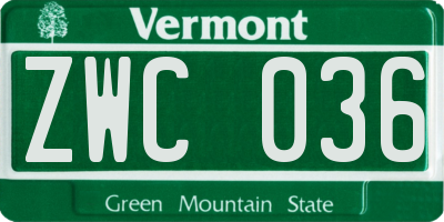 VT license plate ZWC036