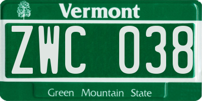 VT license plate ZWC038
