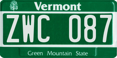 VT license plate ZWC087