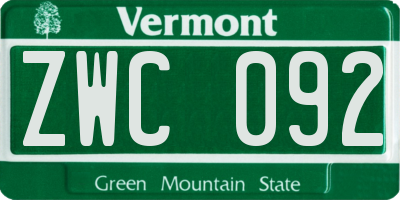 VT license plate ZWC092