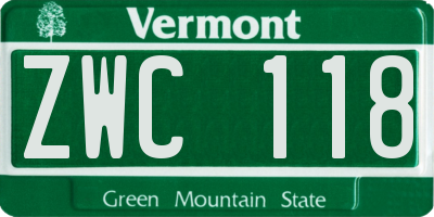 VT license plate ZWC118