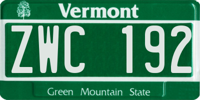 VT license plate ZWC192