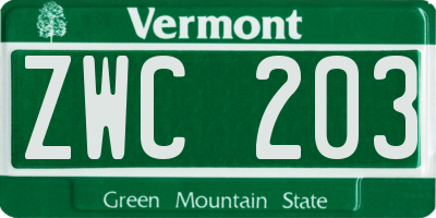 VT license plate ZWC203