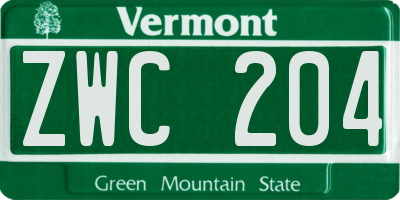 VT license plate ZWC204
