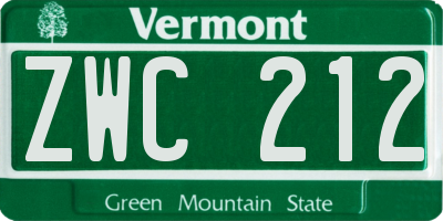 VT license plate ZWC212