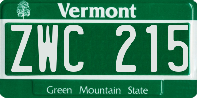 VT license plate ZWC215