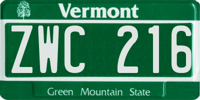 VT license plate ZWC216