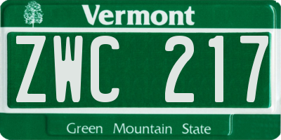 VT license plate ZWC217
