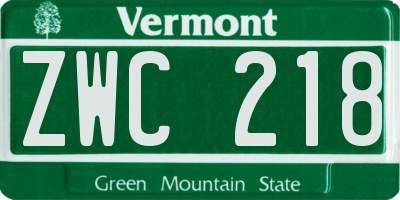 VT license plate ZWC218