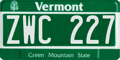 VT license plate ZWC227