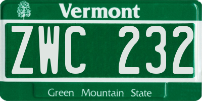 VT license plate ZWC232