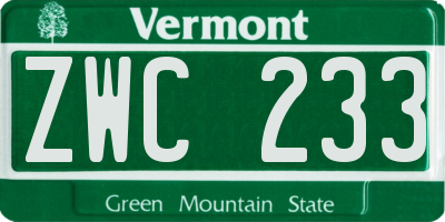 VT license plate ZWC233