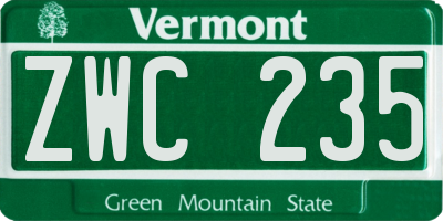 VT license plate ZWC235