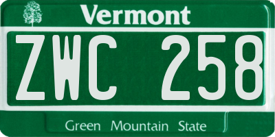VT license plate ZWC258