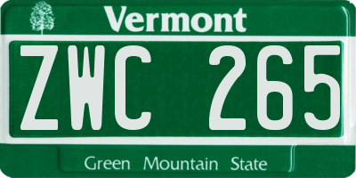 VT license plate ZWC265