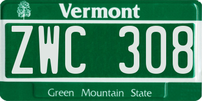 VT license plate ZWC308