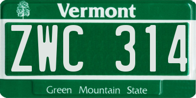 VT license plate ZWC314