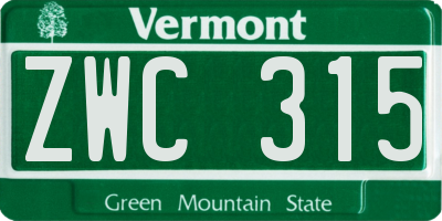 VT license plate ZWC315