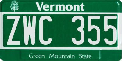 VT license plate ZWC355
