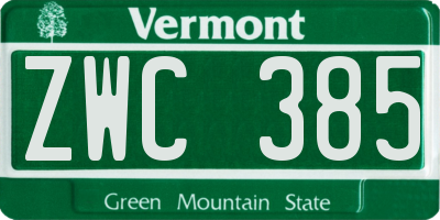 VT license plate ZWC385