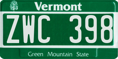 VT license plate ZWC398