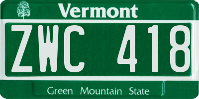 VT license plate ZWC418