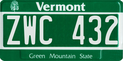 VT license plate ZWC432