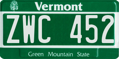 VT license plate ZWC452