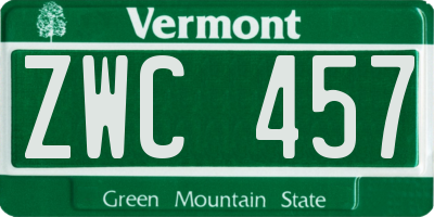 VT license plate ZWC457