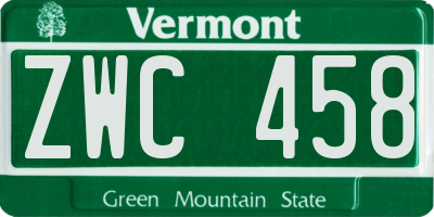 VT license plate ZWC458